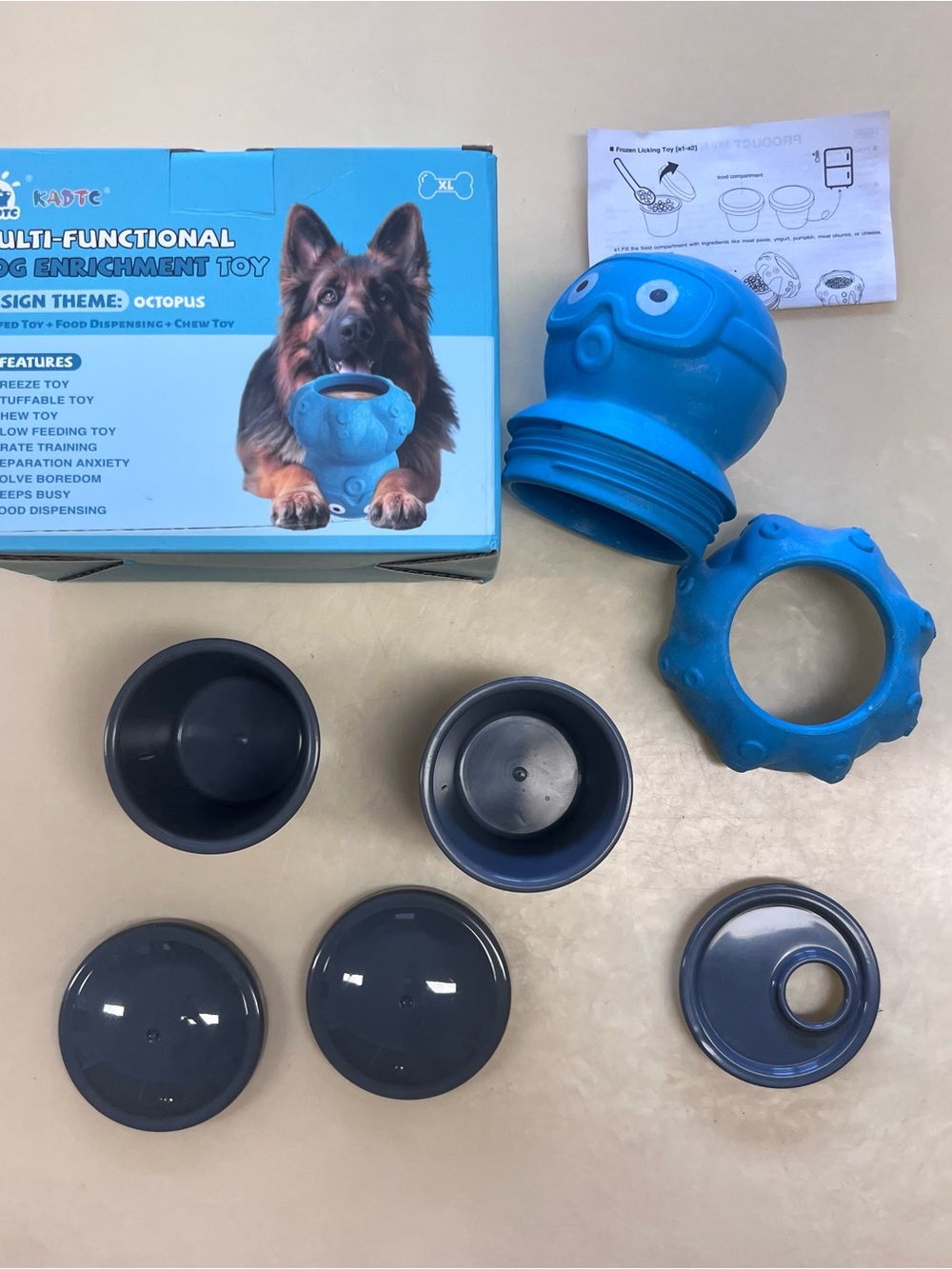 NIB Multi-Functional Dog Enrichment Toy - Blue Octopus Design Frozen Treats